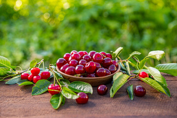 Cherries in a wooden bowl