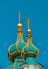 domes of St. Andrew's Church in Kyiv close-up