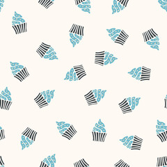 Cupcake blue seamless vector pattern. Texture for birthday - fabric, wrapping, textile, wallpaper, apparel. 