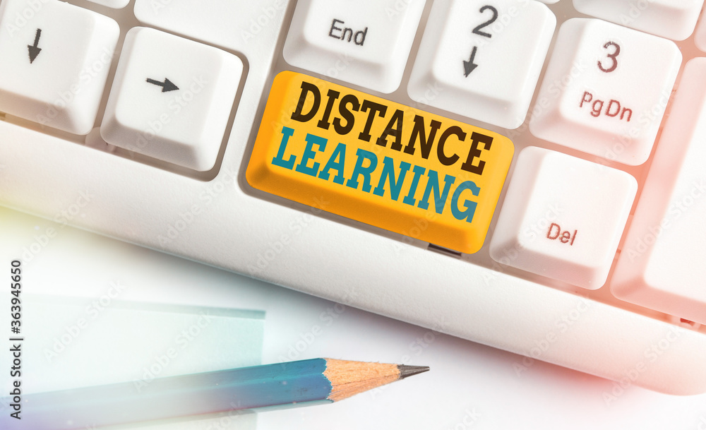 Poster handwriting text distance learning. conceptual photo educational lectures broadcasted over the inter