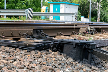 Fototapeta na wymiar Railroad tracks close-up. Side view.