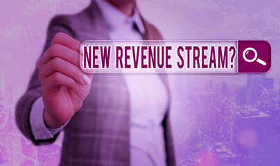 Conceptual hand writing showing New Revenue Stream Question. Concept meaning Additional Enhanced Source of Income Improved Approach Web search digital futuristic technology network connection