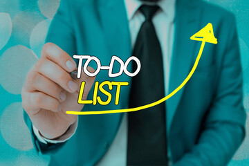 Text sign showing To do List. Business photo showcasing a list of tasks to complete and organize...