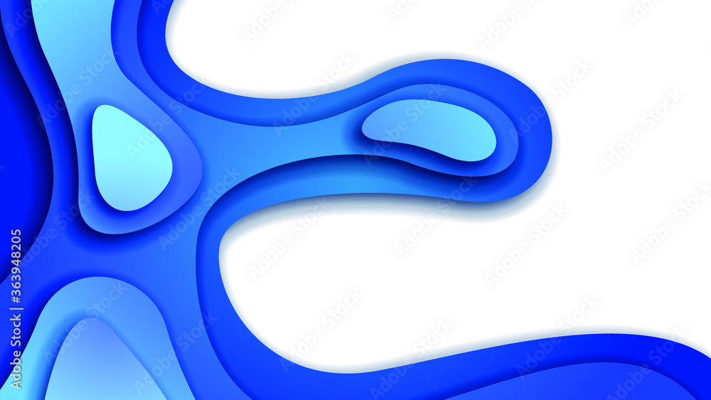 Poster white and blue abstract paper cut background vector shadows 3d smooth objects modern design