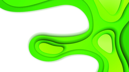 White And Green Abstract Paper Cut Background Vector Shadows 3D Smooth Objects Modern Design