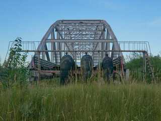 View of the bridge on the Voronezh reservoir from the right bank in summer