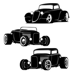 Hot Rod Cars Silhouette Set Isolated Vector Illustration