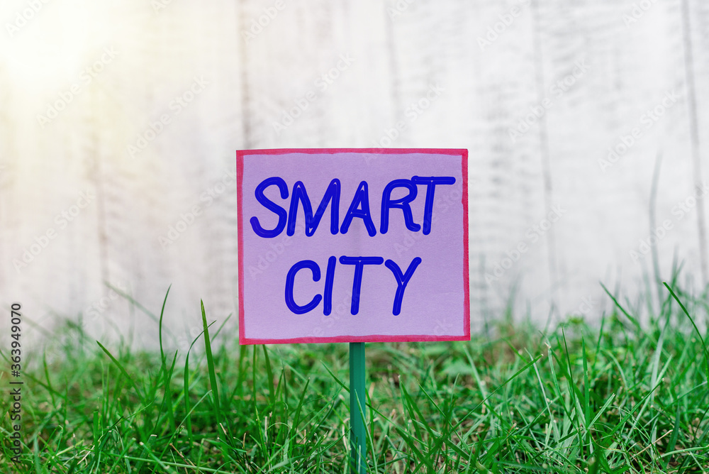 Poster text sign showing smart city. business photo text an urban area that uses communication technologies
