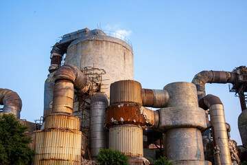 A close-up of a petrochemical industry refinery.