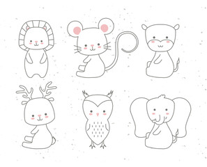 set of icons animals baby kawaii on white background