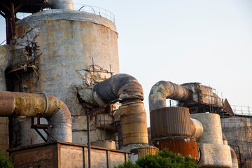 A close-up of a petrochemical industry refinery.