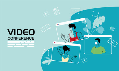 people with masks in video conference