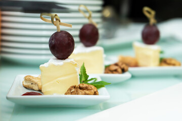 Festive buffet table with many snacks and appetizers