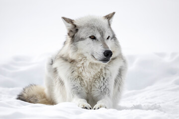 Gray Wolf resting in snow
