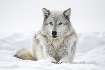Gray Wolf resting in snow