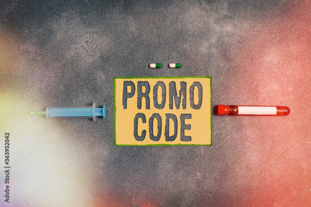 Poster text sign showing promo code. business photo showcasing letters or numbers that allows getting a dis