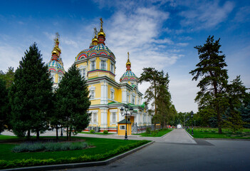 Fototapeta na wymiar Zenkov Cathedral in Almaty, Kazakhstan