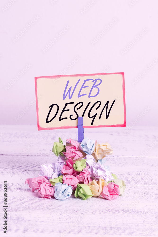 Poster writing note showing web design. business concept for website creation which includes layout, conten