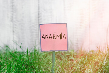 Text sign showing Anaemia. Business photo text a condition marked by a deficiency of hemoglobin in...