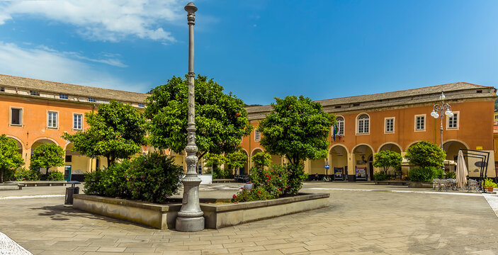 A view across the old Clarissa convent in the village of Levanto, Italy in the summertime