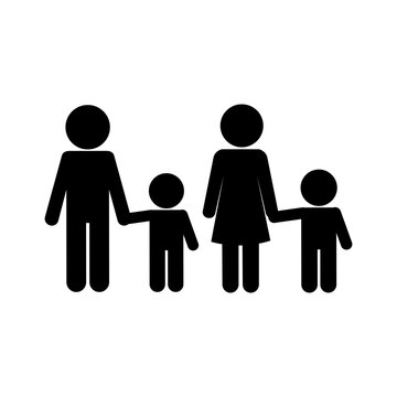 Mother father and sons avatars silhouette style icon design, Family relationship and generation theme Vector illustration