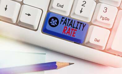 Word writing text Fatality Rate. Business photo showcasing calculated number of deaths over a...