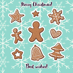 Fototapeta na wymiar Vector collection of Christmas stickers in cartoon style. Part of big set. New Year elements for scrap-booking. Hand drawn cute vector illustration.