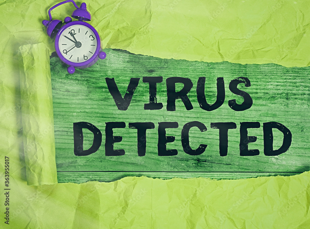Poster word writing text virus detected. business photo showcasing a computer program used to prevent and r