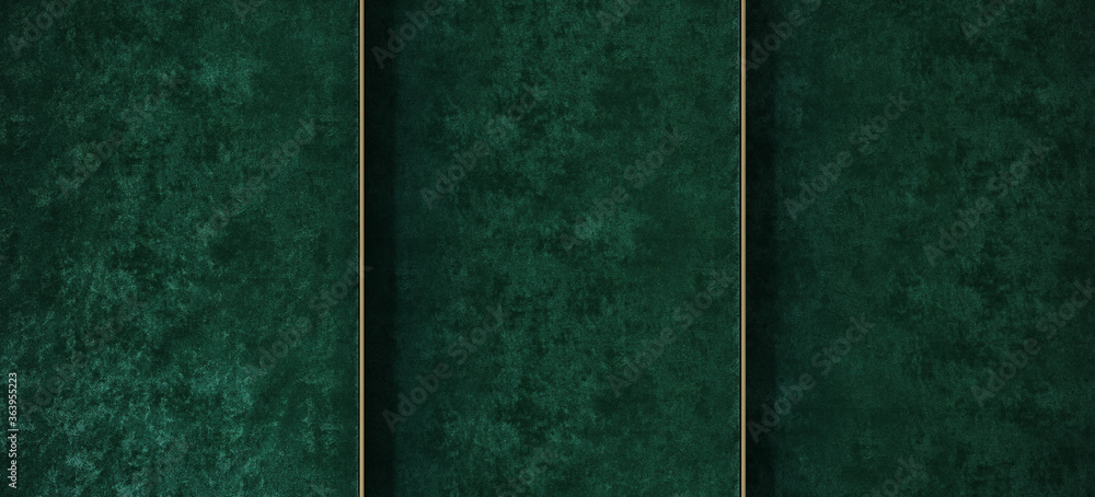 Poster minimal background for product presentation. green velvet tray with brass edge. 3d render illustrati