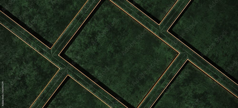 Poster minimal background for product presentation. green velvet box with brass edge. 3d render illustratio