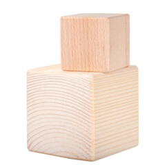 Wooden square brick cubic isolated on the white