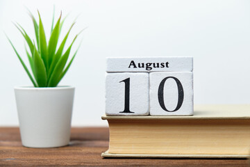 10th august - tenth day month calendar concept on wooden blocks
