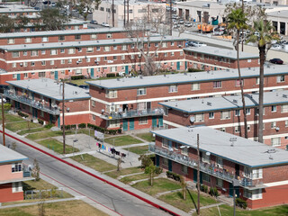 Architectual vew of old city owned public housing project near downtown Los Angeles in Southern...