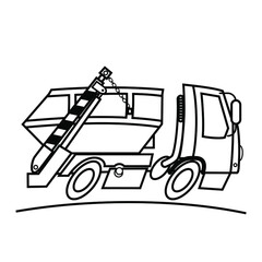 Construction waste removal. Rent and sale of trash containers. Rent and sale of garbage bins. Vector scalable drawing.