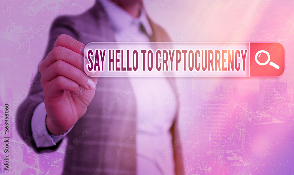 Poster conceptual hand writing showing say hello to cryptocurrency. concept meaning lead and advertise dece