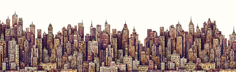 Illustration with architecture, skyscrapers, megapolis buildings downtown - 363958490