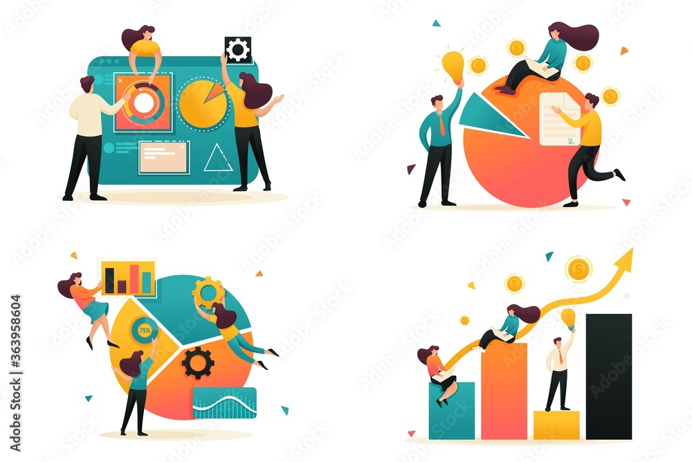 Poster Flat 2D Data Analysis, Chart With Data, Data collections. Concept For Web Design