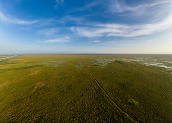 Aerial large format photo Florida Everglades swampland scene