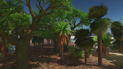 Palms on the tropical beach 3d rendering