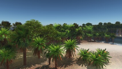 Fototapeta na wymiar Palms on the tropical beach 3d rendering