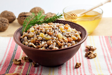 Kutia or kutya is a ceremonial grain dish with sweet gravy traditionally served by Eastern Orthodox Christians