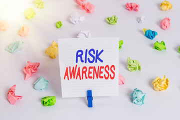 Word writing text Risk Awareness. Business photo showcasing recognizing factors that may cause a...