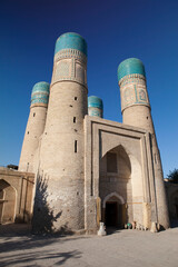 Chor Minor ( Madrasah of Khalif Niyaz-kul),  historic gatehouse for a destroyed madrasa in the historic city of Bukhara, Uzbekistan