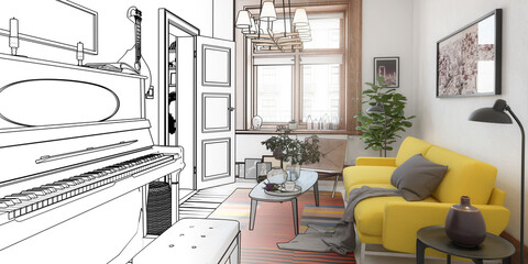 Modern Sitting Room Inside a Fresh Renovated Building (draft) - panoramic 3d visualization