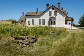 Old foundations line a field next to the home of General George Custer at Fort Lincoln, Bismarck, North Dakota.