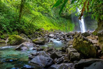 Obraz premium La Fortuna Waterfall in the forest with river, close to Arenal Volcano, Costa Rica national park. Central America.