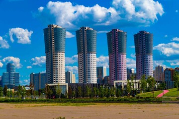 Towers on the Khodynsky field in Moscow in the summer