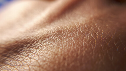 Healthy macro skin hand. Closeup brown caucasian skin. Dermatology background.