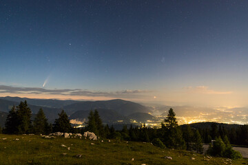 Comet NEOWISE from Dobratsch with View To Villach Carinthia Austria By Night