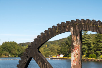 Old rusty sluice gear wheel